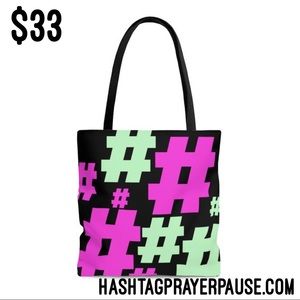 #PrayerPause Black Spring AOP Tote Bag